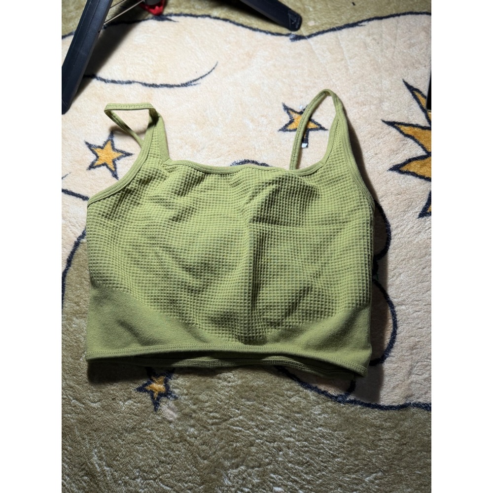 Gymshark Vital Seamless 2.0 Waffle Knit Crop Tank Top Olive Green Small